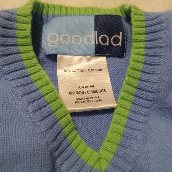 5 for $10 Good Lad Blue Green & White 100% Cotton Knit Sweater Vest 6-9M - Picture 3 of 3